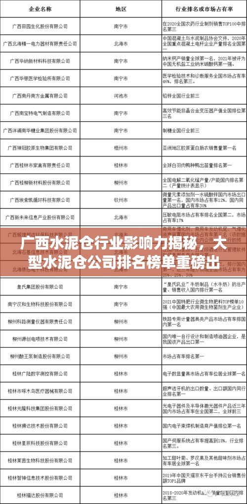 广西水泥仓行业影响力揭秘，大型水泥仓公司排名榜单重磅出炉！